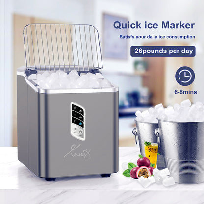 Enveix Automatic Ice Maker, 9 Cubes Ready in 6 Mins, 12Kg In 24 Hours, 1.5 L, Self- Cleaning, Two Size Ice Cube, LED Control Panel, Scoop Included