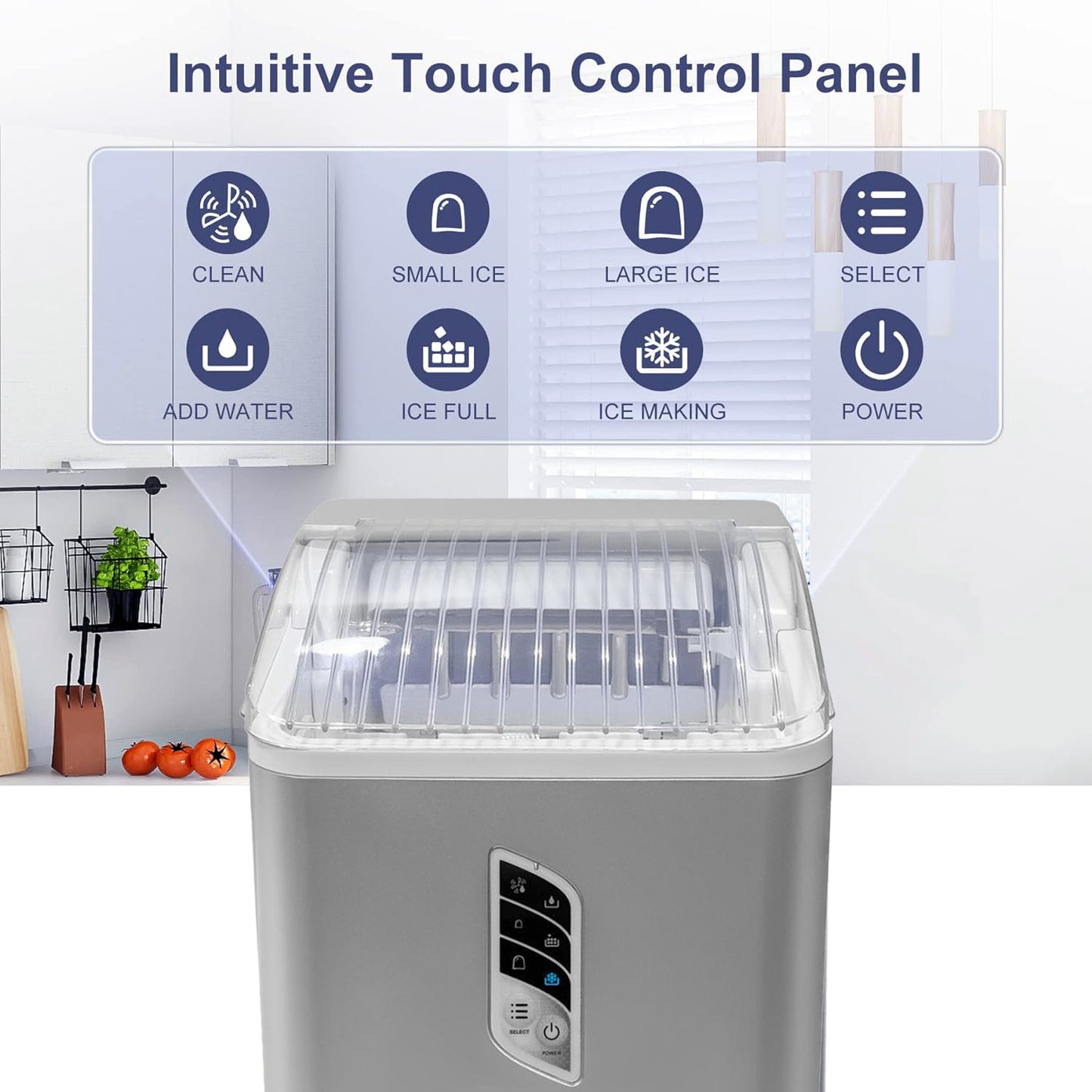 Enveix Automatic Ice Maker, 9 Cubes Ready in 6 Mins, 12Kg In 24 Hours, 1.5 L, Self- Cleaning, Two Size Ice Cube, LED Control Panel, Scoop Included