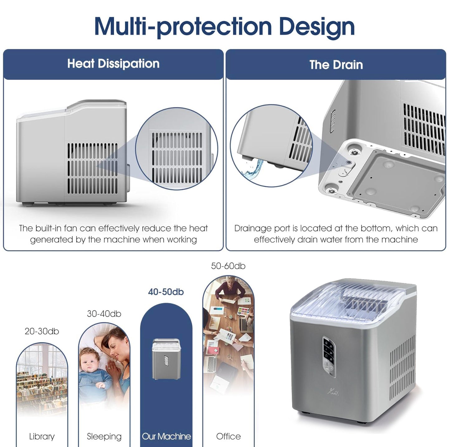 Enveix Automatic Ice Maker, 9 Cubes Ready in 6 Mins, 12Kg In 24 Hours, 1.5 L, Self- Cleaning, Two Size Ice Cube, LED Control Panel, Scoop Included