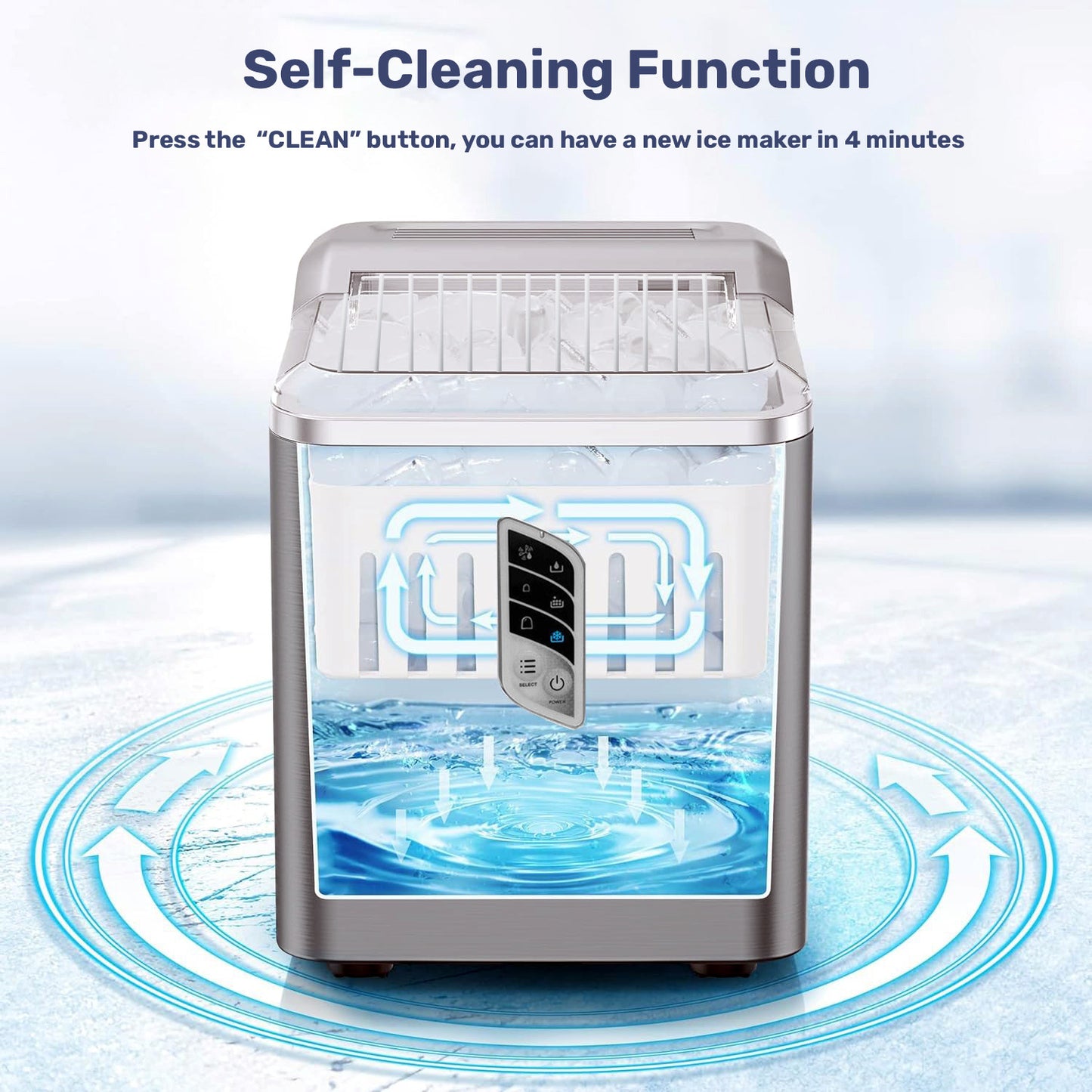 Enveix Automatic Ice Maker, 9 Cubes Ready in 6 Mins, 12Kg In 24 Hours, 1.5 L, Self- Cleaning, Two Size Ice Cube, LED Control Panel, Scoop Included