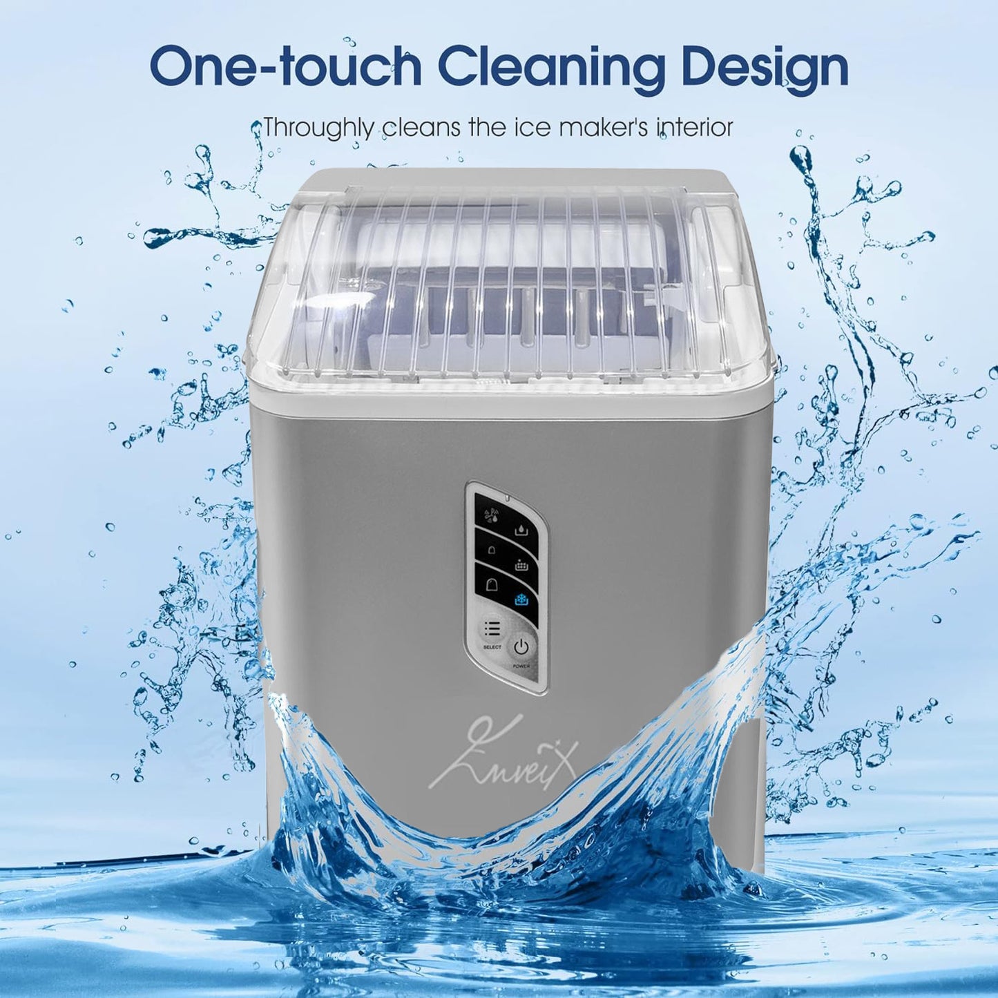 Enveix Automatic Ice Maker, 9 Cubes Ready in 6 Mins, 12Kg In 24 Hours, 1.5 L, Self- Cleaning, Two Size Ice Cube, LED Control Panel, Scoop Included