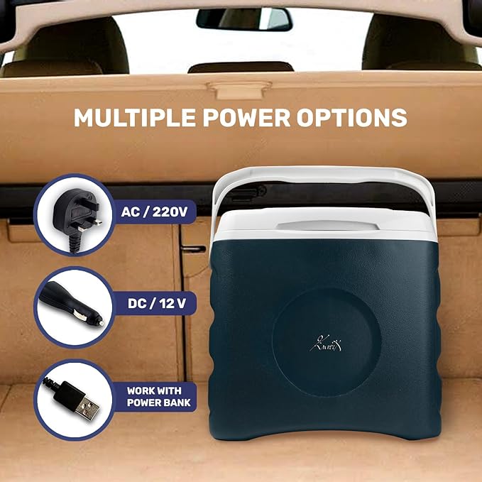 Enveix Electric Portable Cooler Box, 30L, Cooling and Keep Warm Function, AC/DC & Power Supply USB for Car, Boat and Camping, With ECO Option