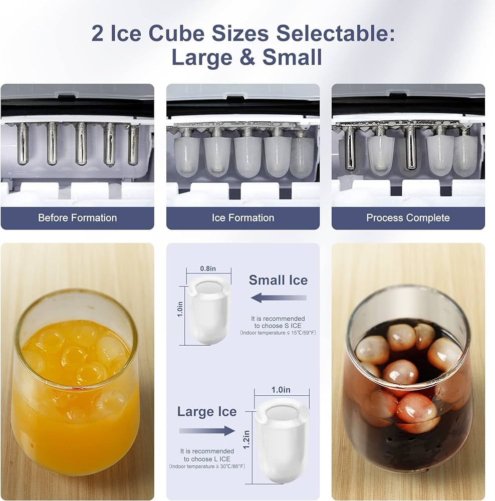 Enveix Automatic Ice Maker, 9 Cubes Ready in 6 Mins, 12Kg In 24 Hours, 1.5 L, Self- Cleaning, Two Size Ice Cube, LED Control Panel, Scoop Included
