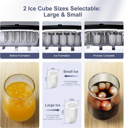Enveix Automatic Ice Maker, 9 Cubes Ready in 6 Mins, 12Kg In 24 Hours, 1.5 L, Self- Cleaning, Two Size Ice Cube, LED Control Panel, Scoop Included